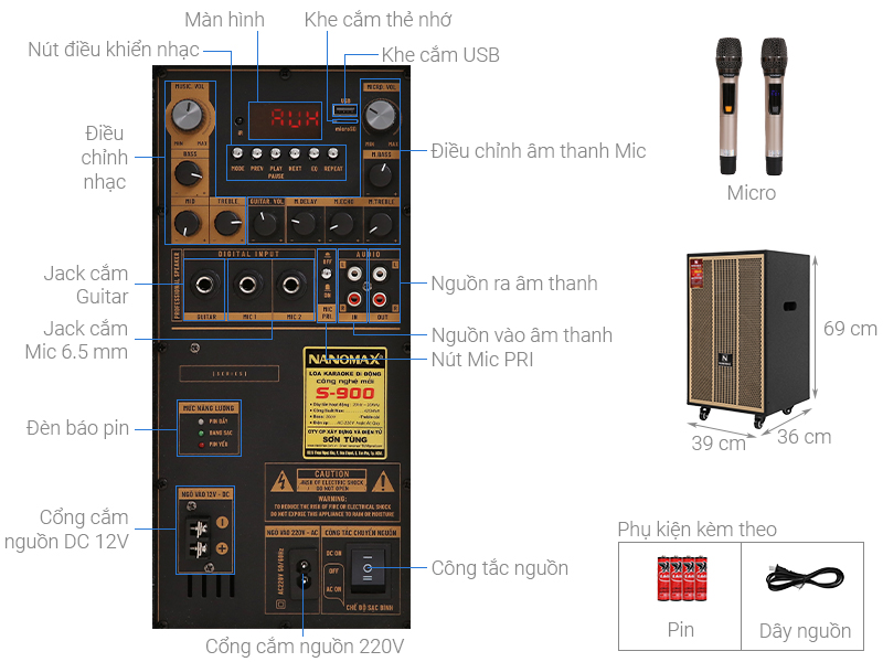 Loa kéo Karaoke Nanomax S-900 420W