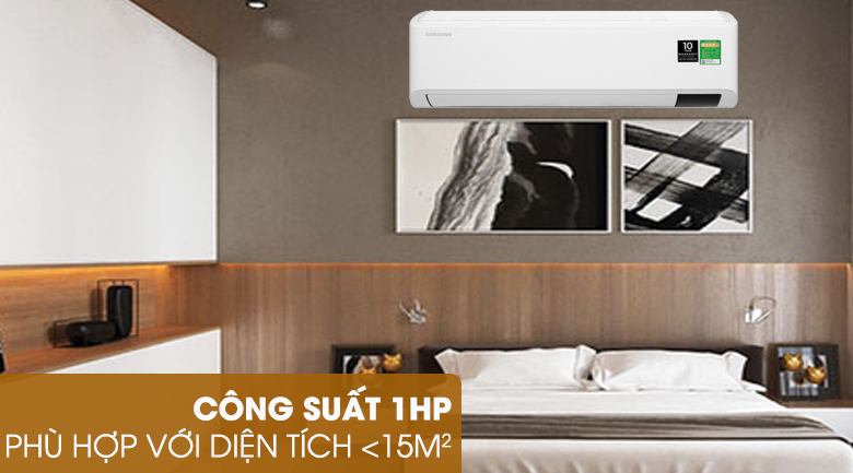 Máy lạnh Samsung Inverter 1 HP AR10TYHYCWKNSV-Công suất 1 HP, phù hợp diện tích phòng dưới 15 m2
