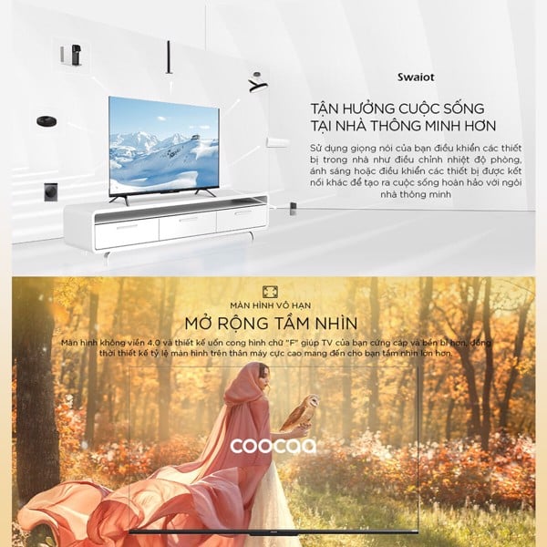 Tivi Coocaa 50Y72 50 inch với màn hình tràn viền 4.0 không giới hạn