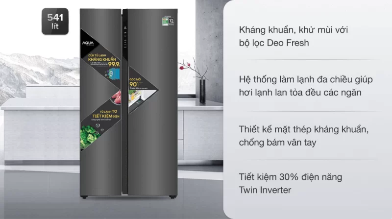 Tủ lạnh Aqua Inverter 541 lít AQR-S541XA(BL)