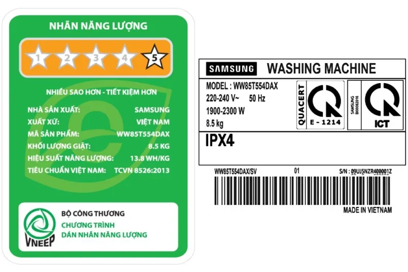 Máy Giặt Samsung Inverter 8.5 kg WW85T554DAX/SV