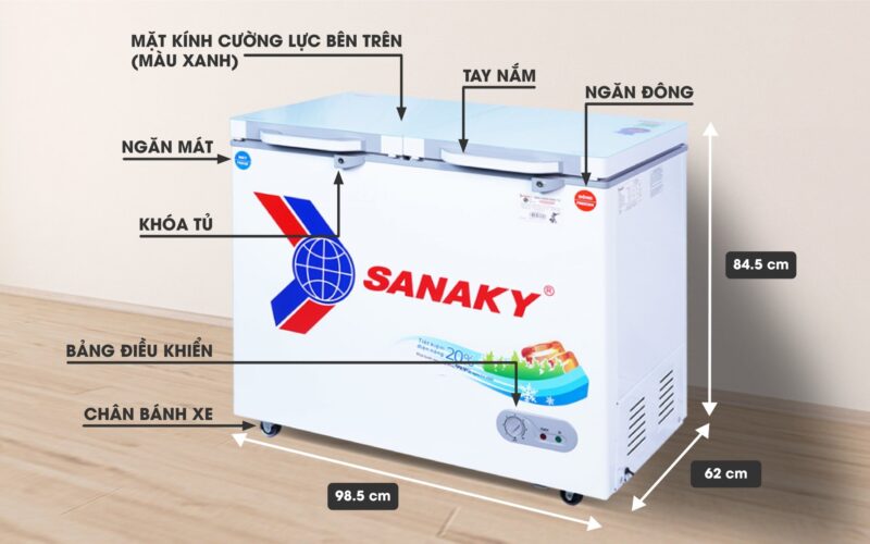Tủ Đông Sanaky Mặt Kính Cường Lực VH-2599W2KD, 250 Lít