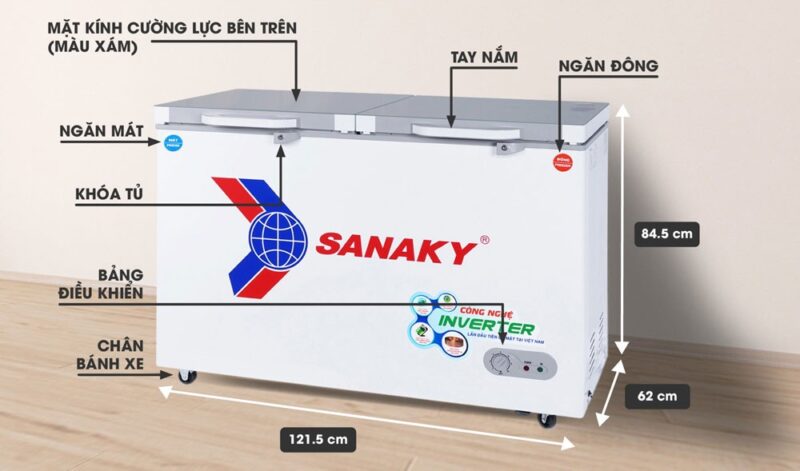 Tủ đông Sanaky 2 ngăn đông và mát VH-3699W4K (260 lít, nắp kính xám)