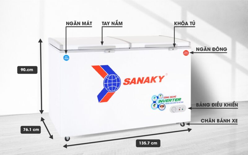 Tủ đông 2 ngăn 2 cánh Sanaky VH-5699W3 365 lít Inverter