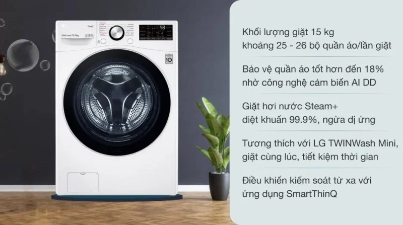 Máy Giặt Sấy LG Inverter 15 kg F2515RTGW