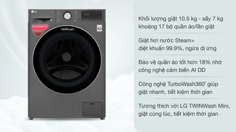 Máy Giặt Sấy LG Inverter 10.5 kg FV1450H2B