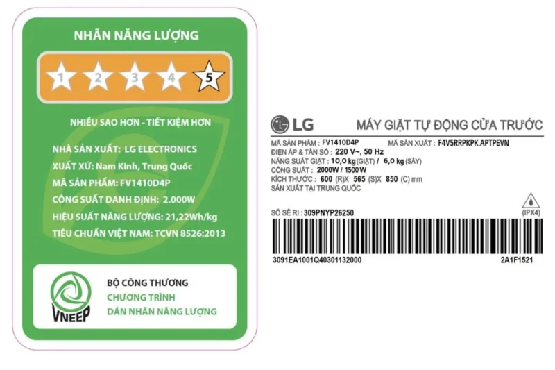 Máy Giặt Sấy LG Inverter 10 kg FV1410D4P