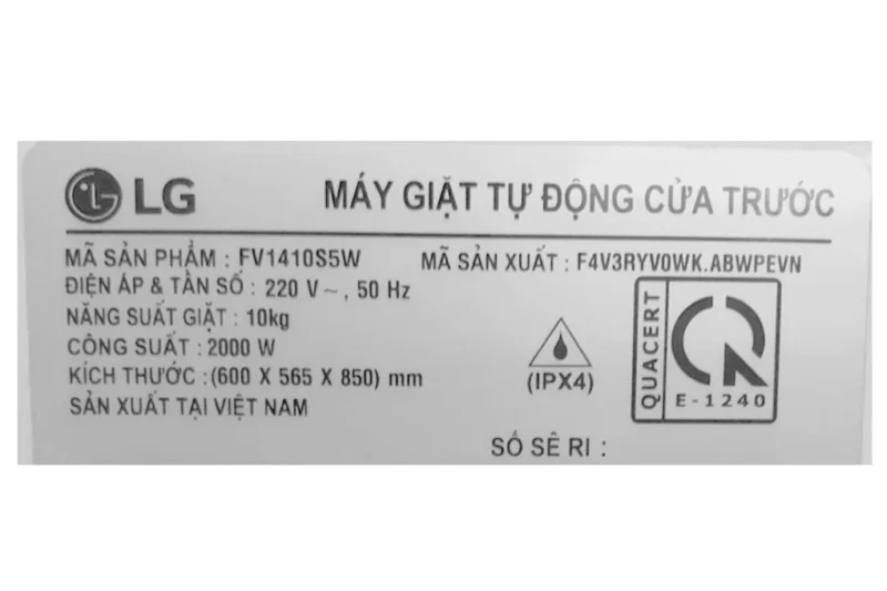 Máy giặt LG Inverter 10 kg FV1410S5W