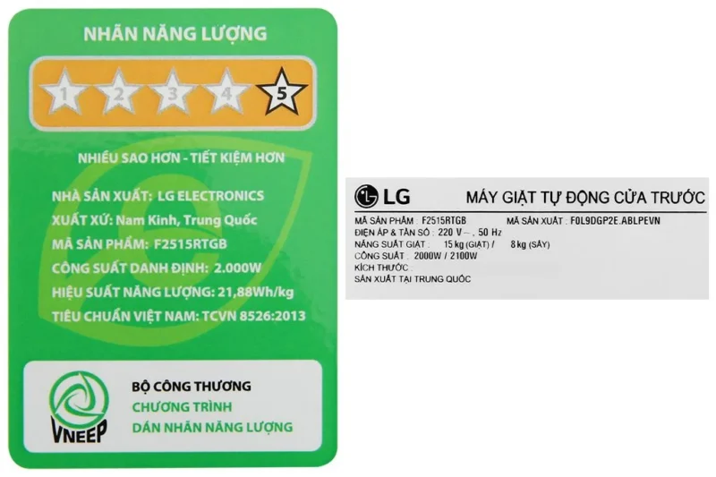 Máy Giặt Sấy LG Inverter 15 kg F2515RTGB
