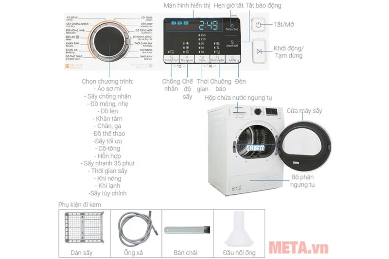 Máy sấy bơm nhiệt Heatpump Samsung DV90M5200QW/SV 9kg