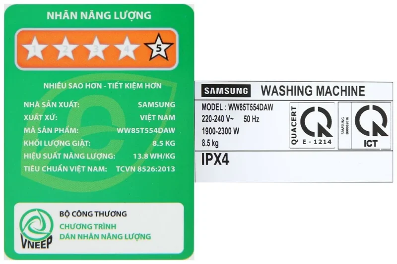 Máy Giặt Samsung Addwash Inverter 8.5 kg WW85T554DAW/SV