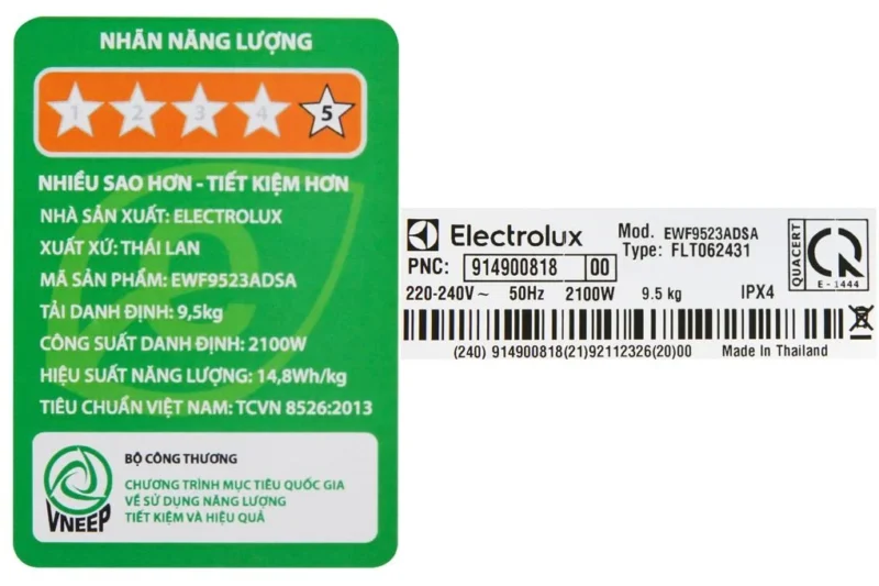 Máy Giặt Electrolux Inverter 9.5 kg EWF9523ADSA