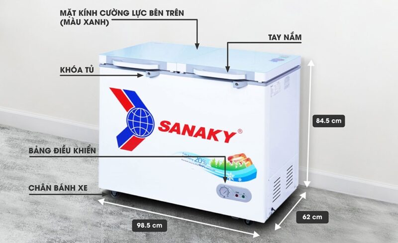 Tủ Đông Sanaky VH-2599A2KD Mặt Kính Cường Lực 250 Lít