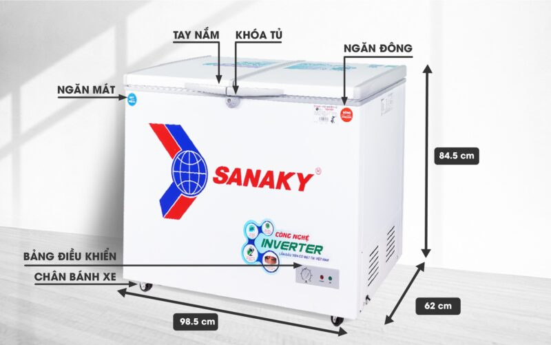Tủ Đông Inverter Sanaky VH-2599W3 (2 Ngăn Đông, Mát 250L)