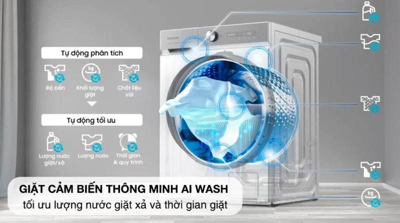 Máy giặt sấy Samsung Bespoke AI Inverter giặt 12 kg - sấy 8 kg WD12BB944DGHSV